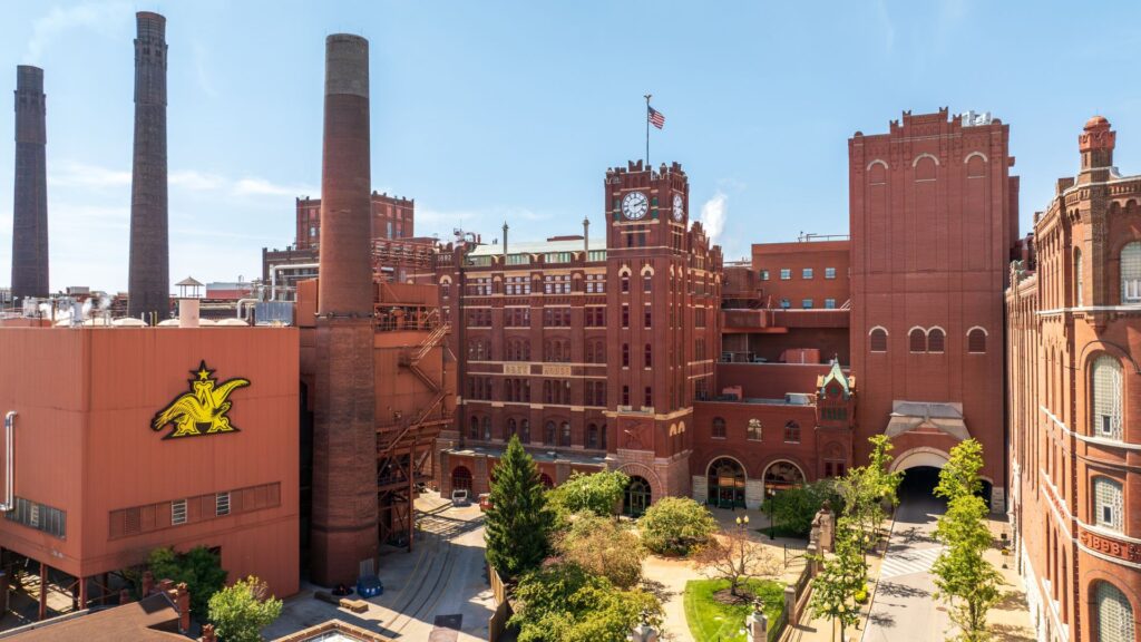 The Anheuser-Busch Brewery in St. Louis exemplifies German Romanesque architecture.