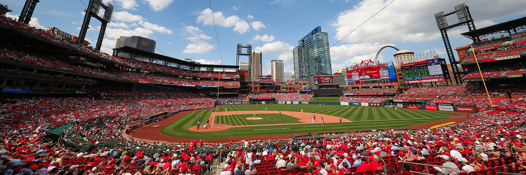 Fans enjoy a St. Louis Cardinals baseball game at Busch Stadium.