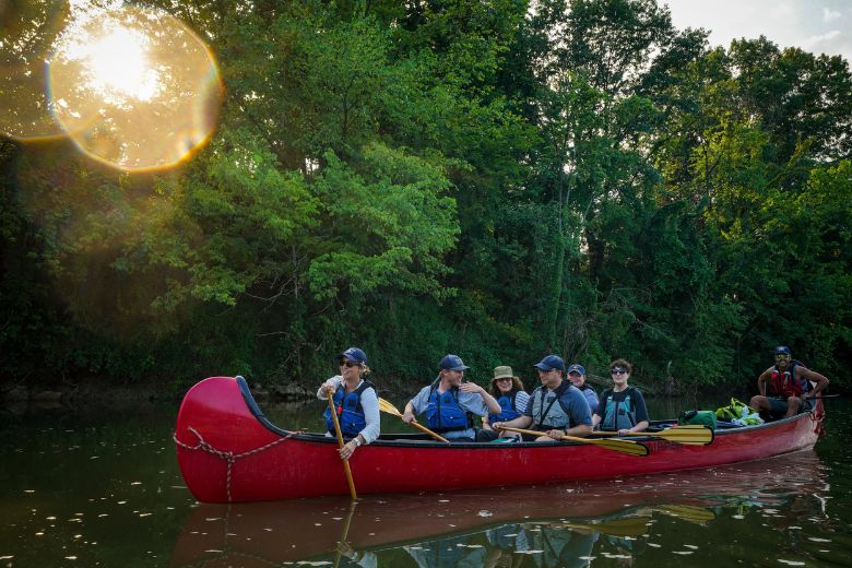 Big Muddy Adventures leads a group of paddlers down the Missouri River.