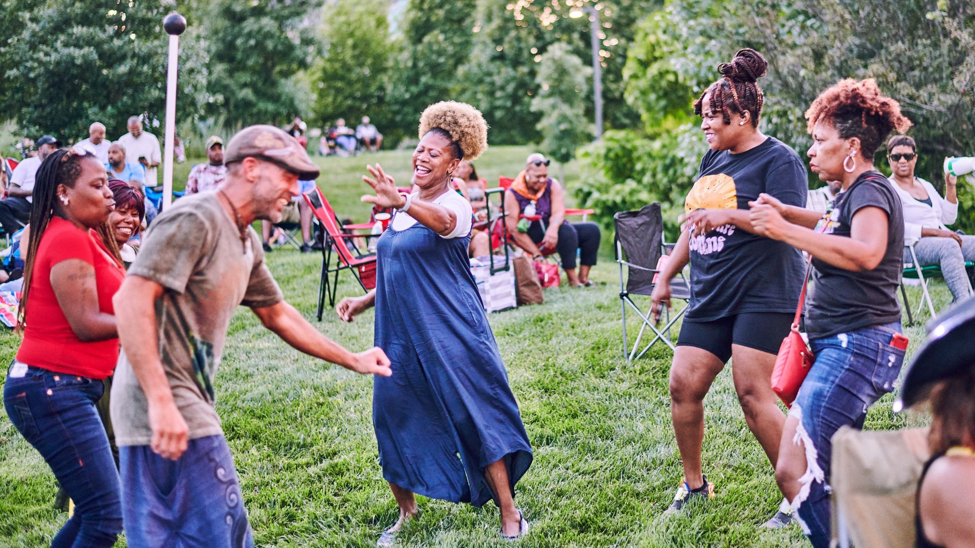 People dance at Blues at the Arch during summer in St Louis.