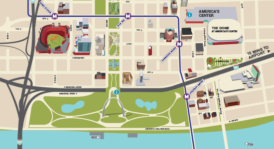 A map of downtown St. Louis.