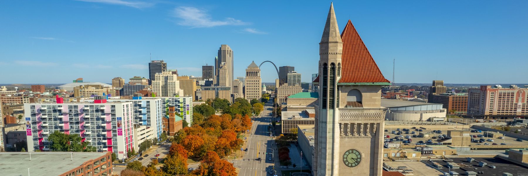 An aerial view of downtown St. Louis.