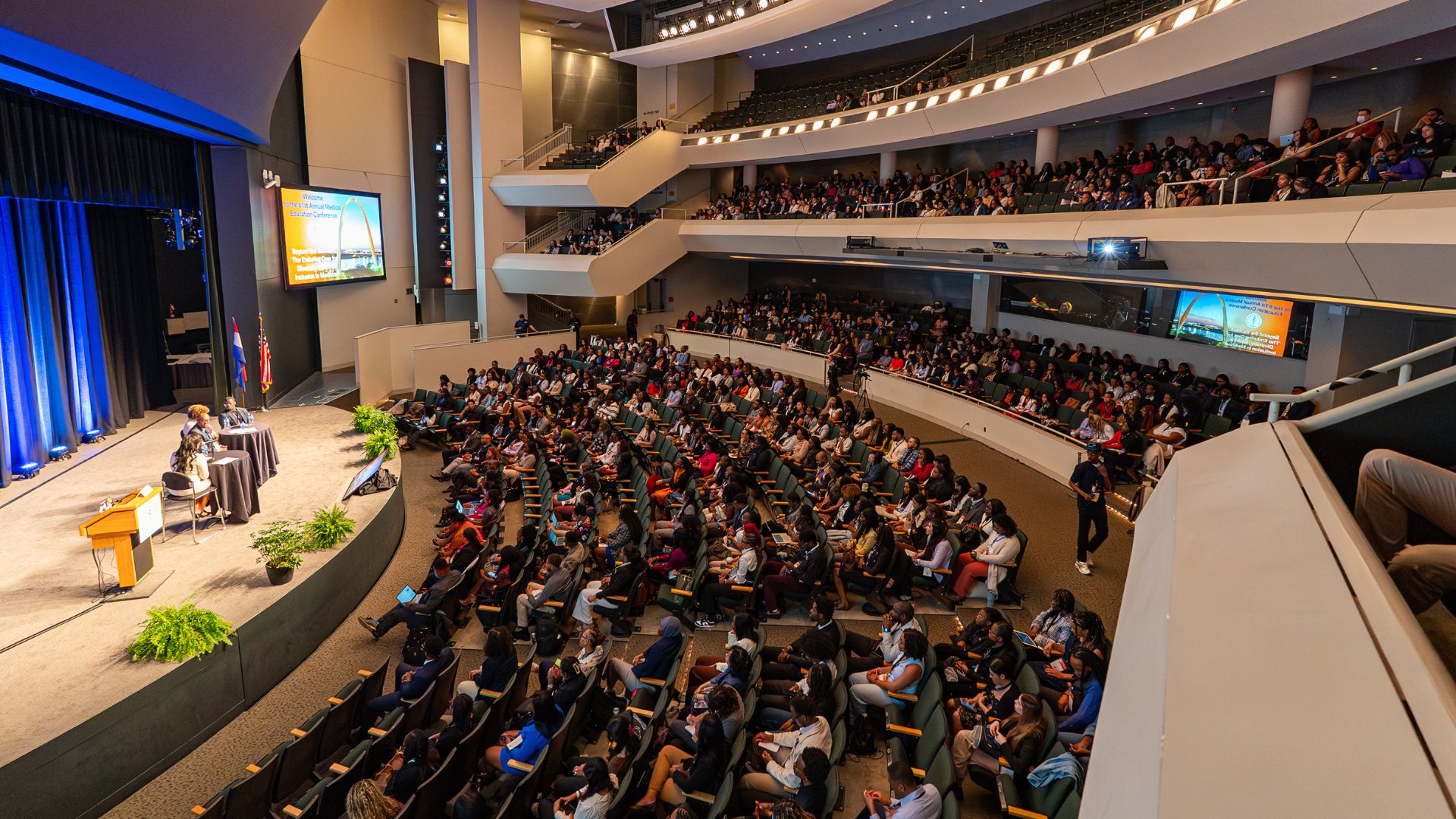 The Ferrara Theatre at America's Center hosts a lecture.