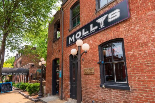 Molly's is housed in a historic, red-brick building in the Soulard neighborhood of St Louis.