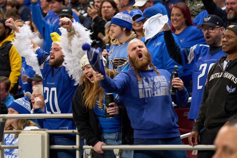 St. Louis Battlehawks fans cheer on the XFL team at The Dome at America's Center.