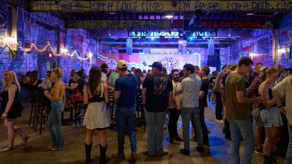 A crowd forms at The Garage in downtown St. Louis.