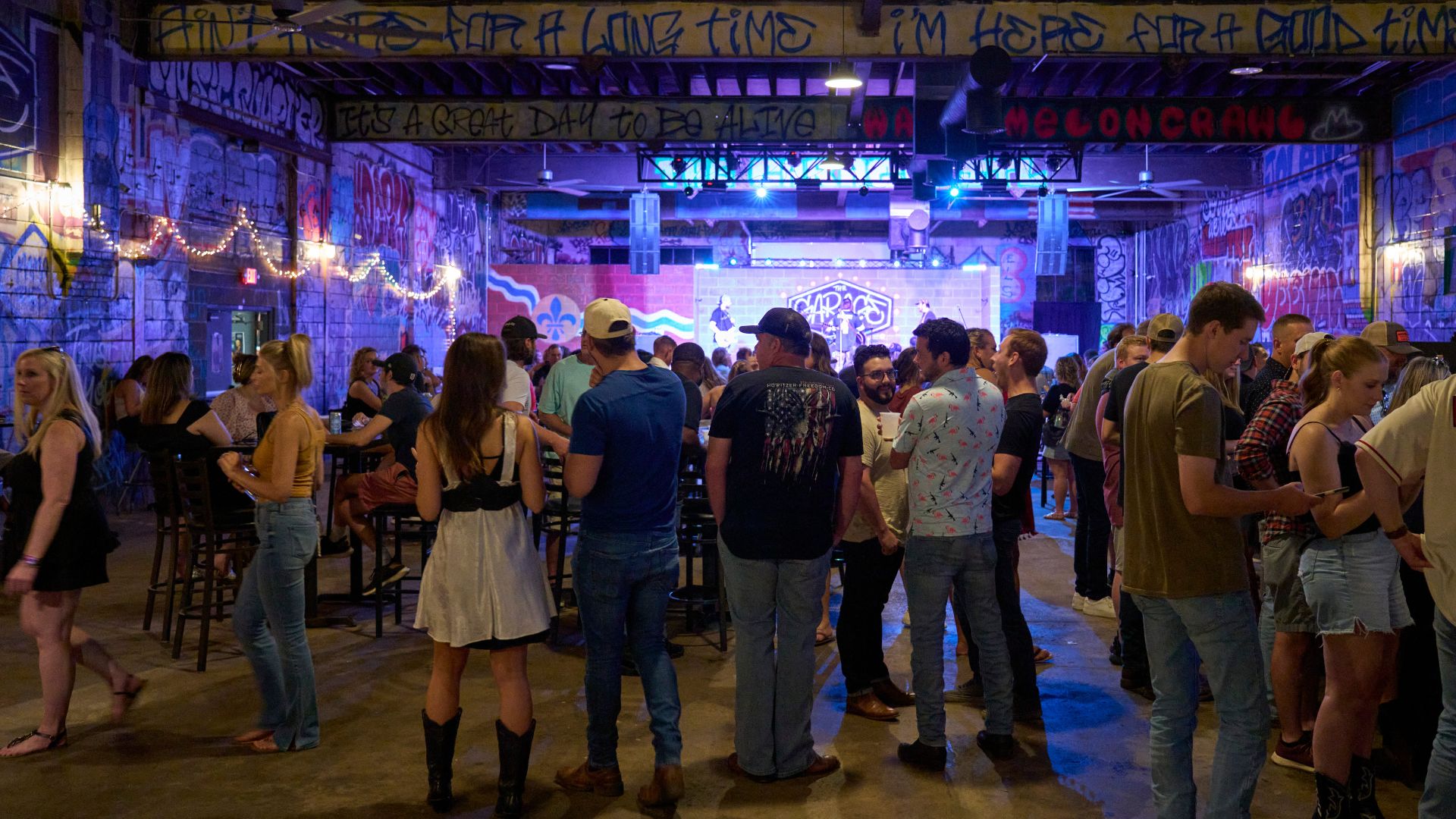 A crowd forms at The Garage in downtown St. Louis.