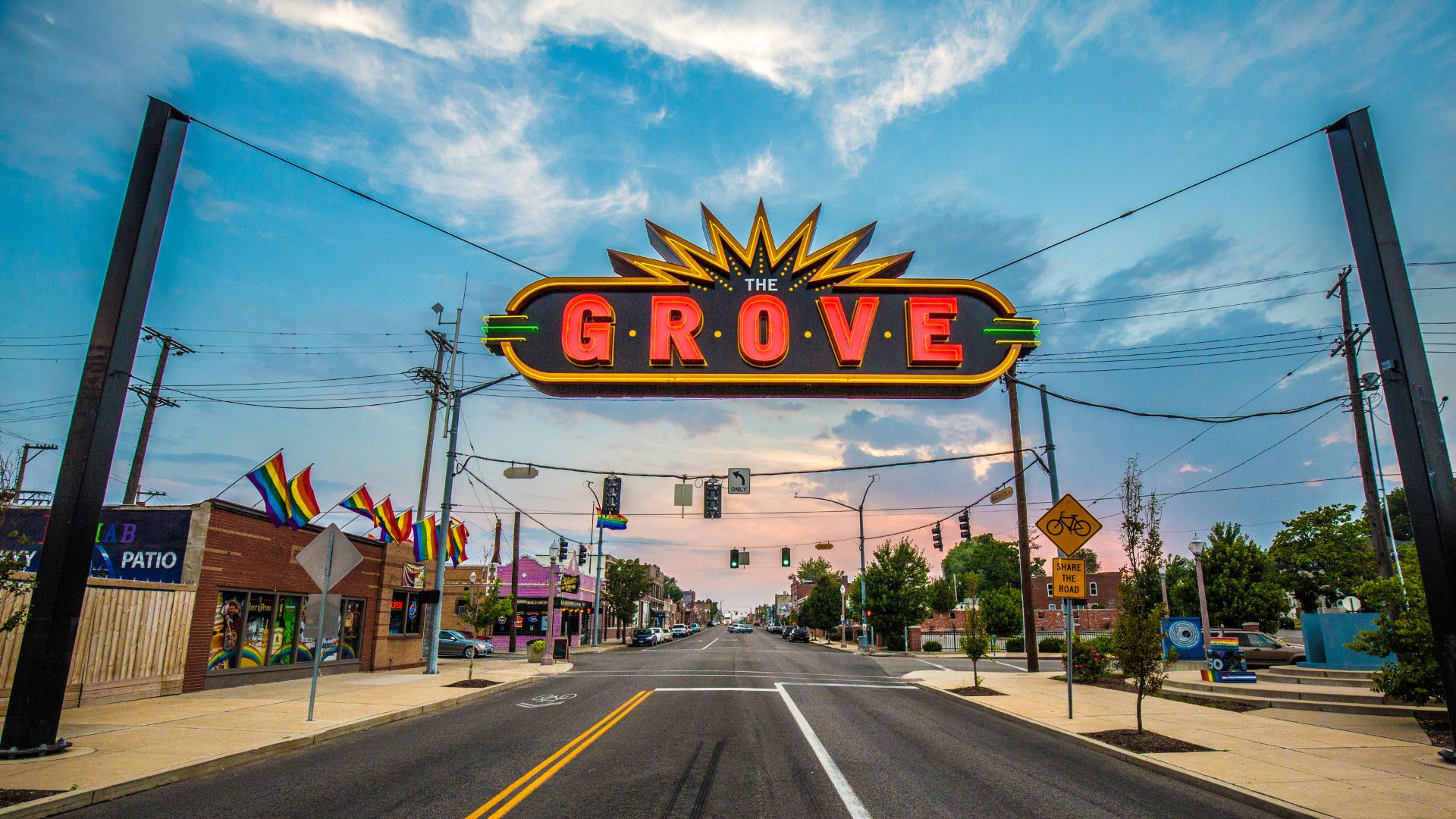 The Grove neighborhood of St Louis is marked by a neon sign.