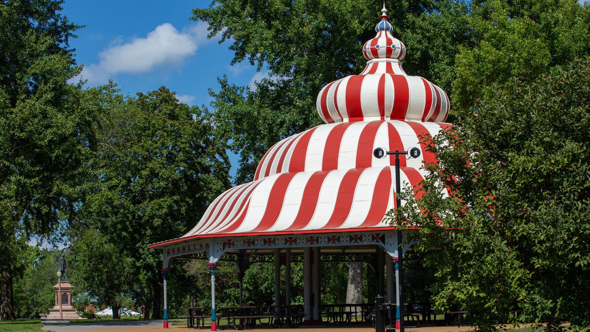Beautifully ornate pavilions dot Tower Grove Park.